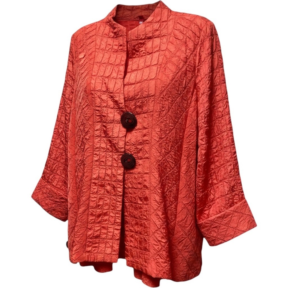 IC Collection L Coral Solid Square Swing Jacket Quiet Luxury Boho Romantic NWT